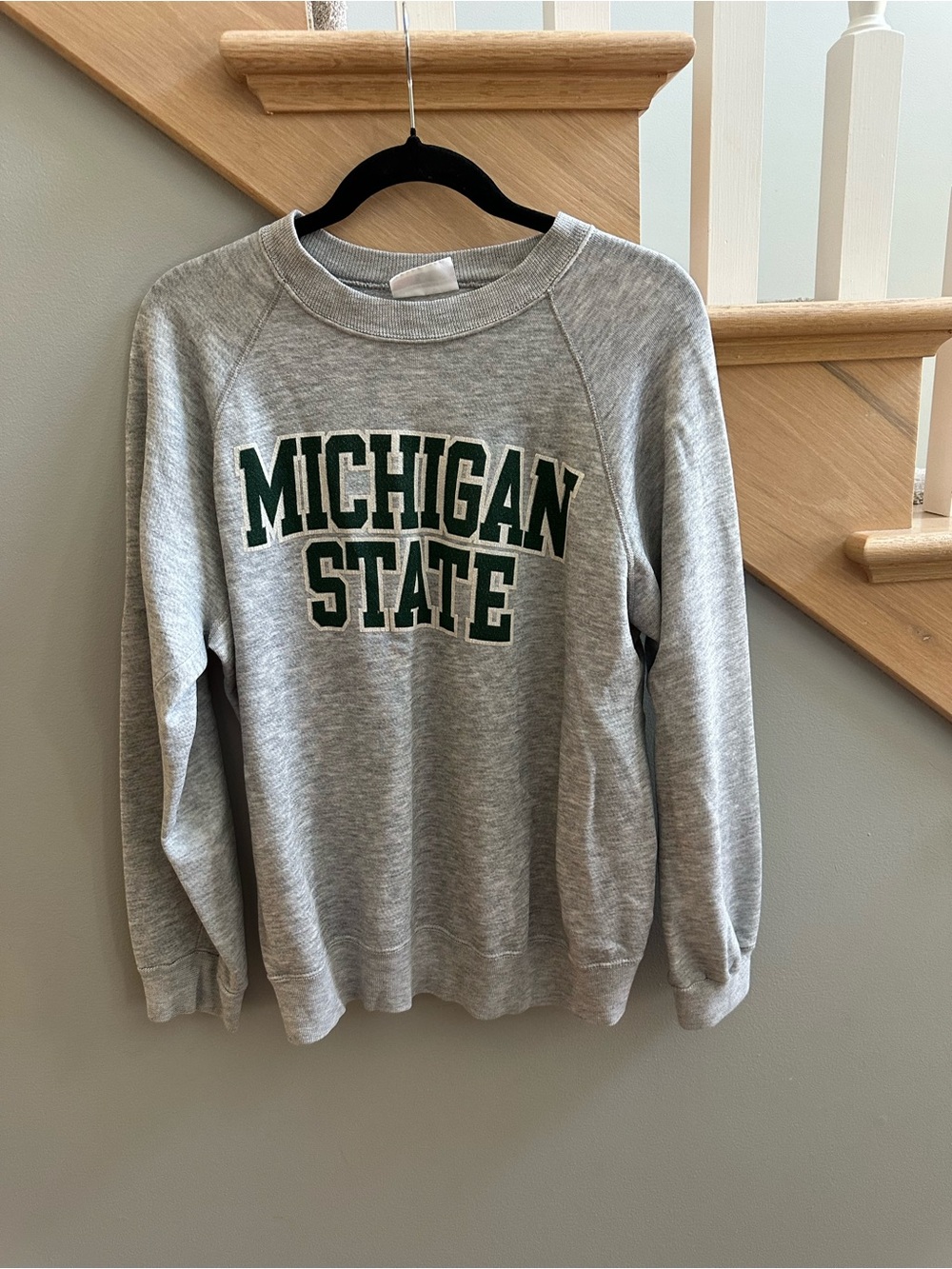 Michigan State Gray Crewneck Sweatshirt with Green Script